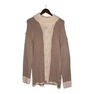 Venus‎ Cable Knit Mock Neck Long Sleeve Sweater Very Soft Creamy Tan Large